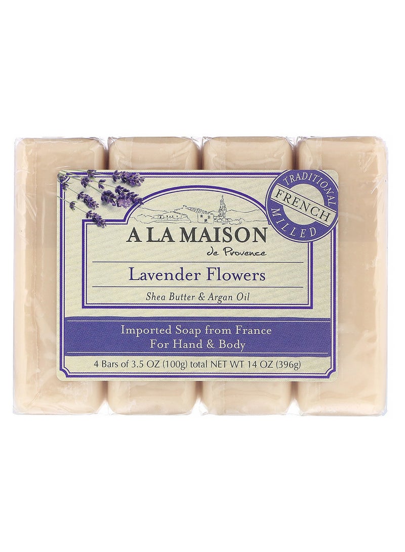 A La Maison De Provence Pack Of 4 Lavender Flowers Hand And Body Bar Soap Beige 