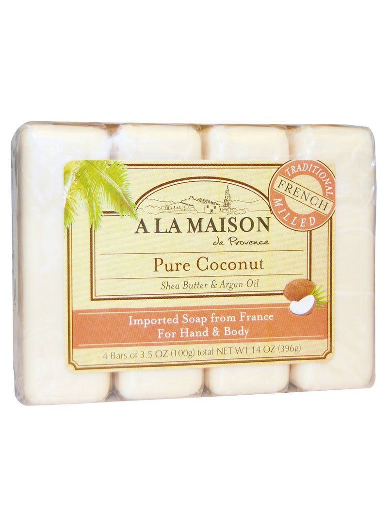 A La Maison De Provence Pack Of 4 Pure Coconut Hand And Body Bar Soap White 
