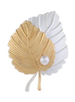 Leaf Shaped Imitation Pearl Brooch