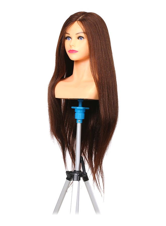 Human Hair Long Straight Wig With Mannequin Head And Stand Dark Brown