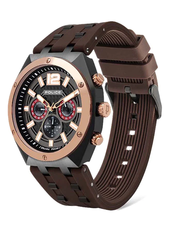 POLICE Men's Kediri Round Shape Silicone Strap Chronograph Wrist Watch 46 mm - Brown - P 15995JSBR-61P