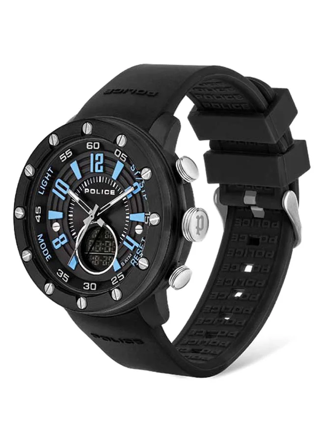 بوليس ساعة يد بعقارب ورقمية بسوار من السيليكون طراز P 16015JPBB-02P