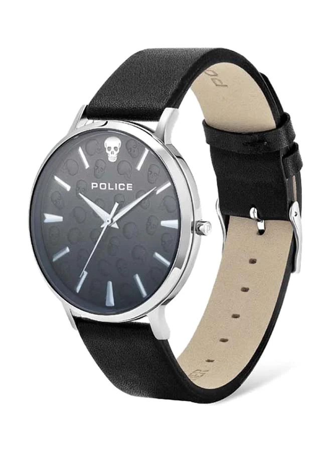 POLICE Tasman Round Shape Leather Band Analog Wrist Watch 42 mm - Black - P 16023JS-02