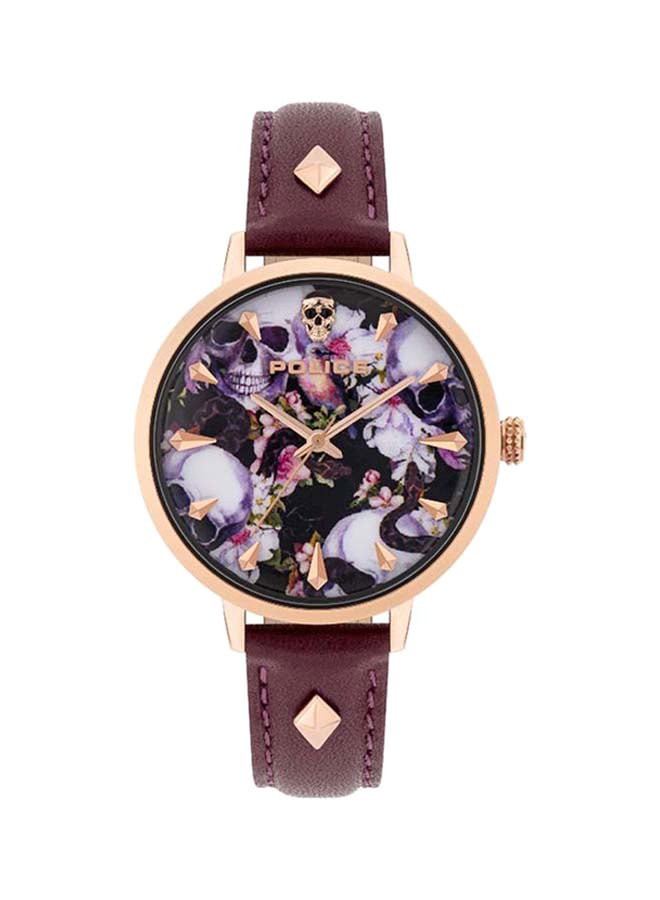 POLICE - Women's Miona Round Shape Leather Band Analog Wrist Watch 36 mm - Burgundy - P 16034MSR-02A - Image 1