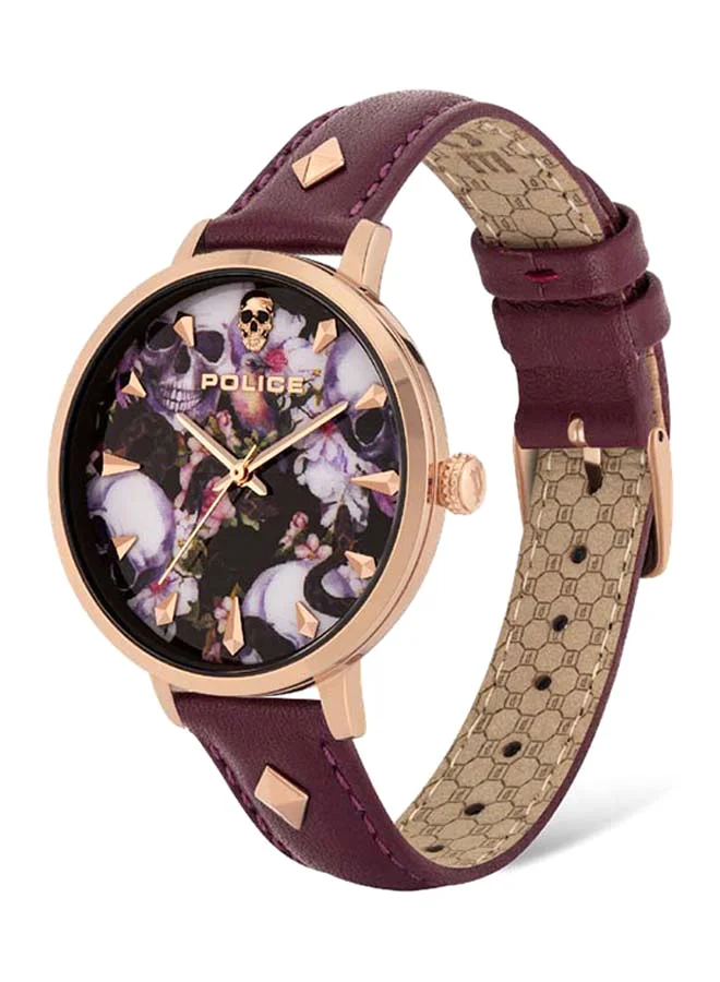 بوليس Police Miona Women's Analogue Quartz Watch with Black Dial and Purple Leather Strap - PL.16034MSR-02A