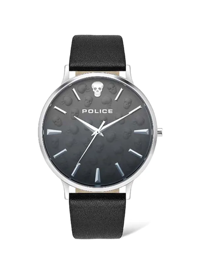 POLICE Tasman Round Shape Leather Band Analog Wrist Watch 42 mm - Black - P 16023JS-02