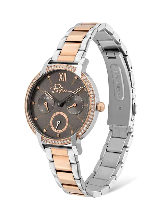 بوليس Police PL.16043BSTR-39M Nadu Women's Analogue Quartz Watch with Charcoal Dial and Silver and Rose Gold Stainless Steel Bracelet