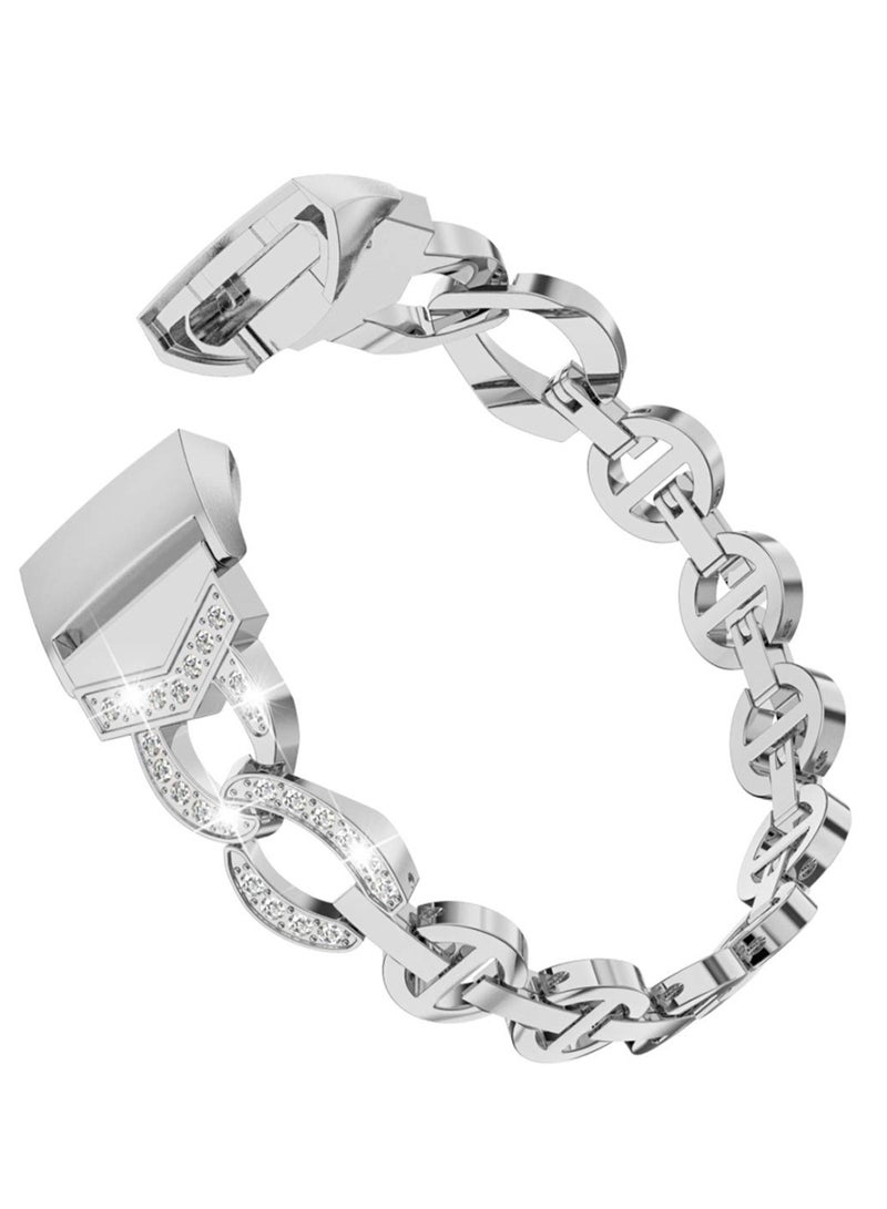 أوزون سوار بديل بتصميم قابل للتعديل مرصع بحجر الراين لساعة فيتبيت 2 فضي - Image 1