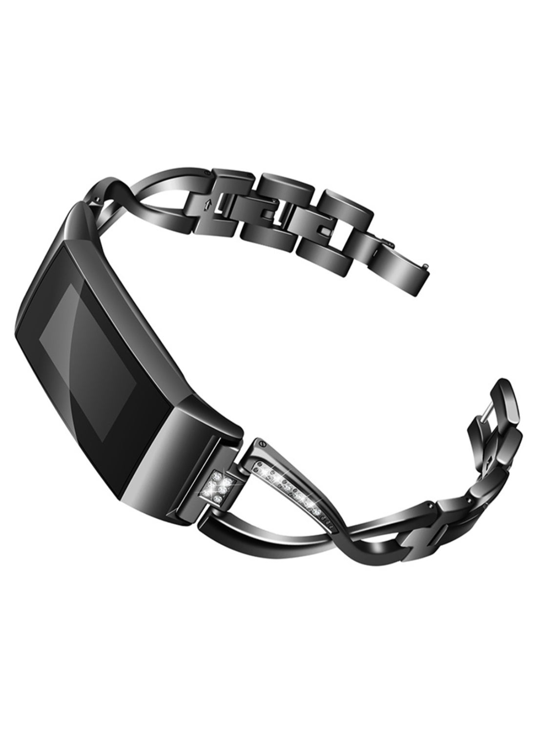 Ozone Rhinestone Bracelet Adjustable Replacement Wrist Watch Band For Fitbit Charge 3 Black