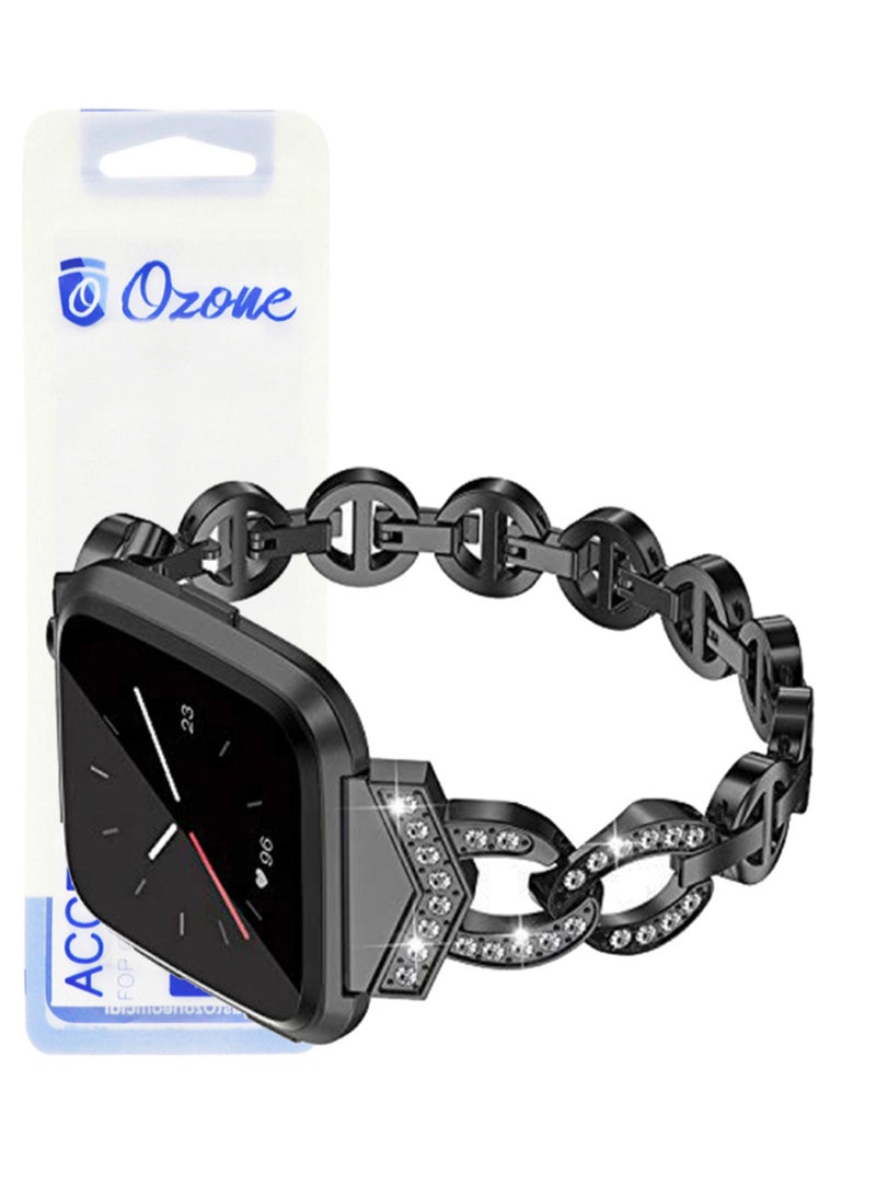 Ozone Rhinestone Bracelet Adjustable Replacement Wrist Watch Band For Fitbit Versa 2 Black - Image 1