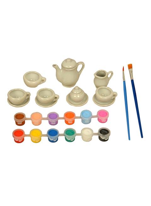 17-Pieces Painted Art Ceramic Tea Set Multicolour