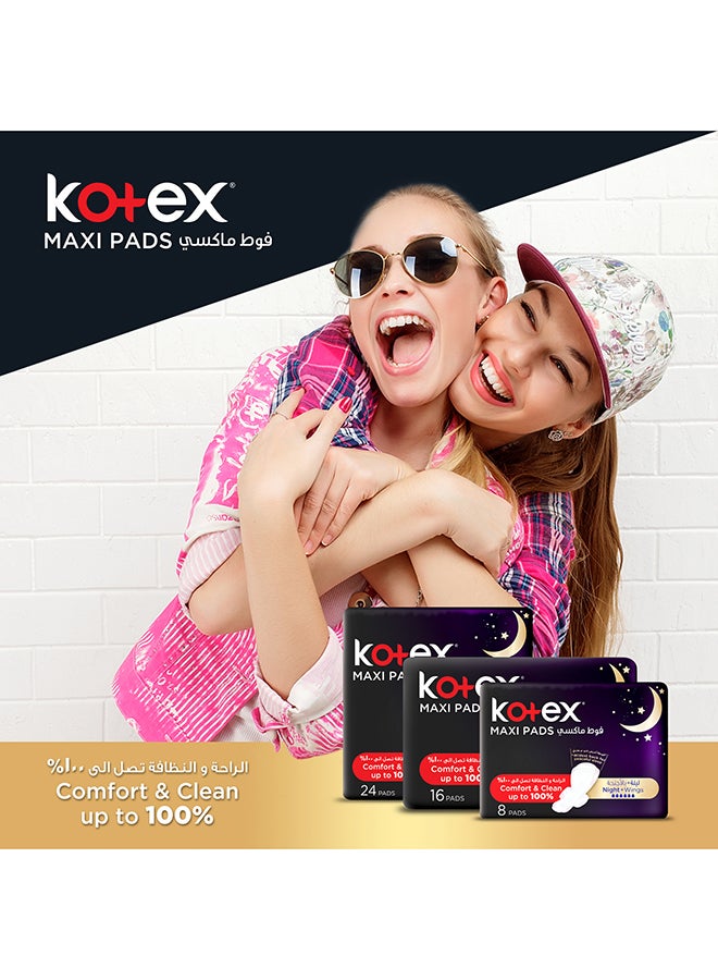 Kotex - Maxi Protect Thick Pads, Overnight Protection Sanitary Pads with Wings, 24 Sanitary Pads 24 Piece - Image 1