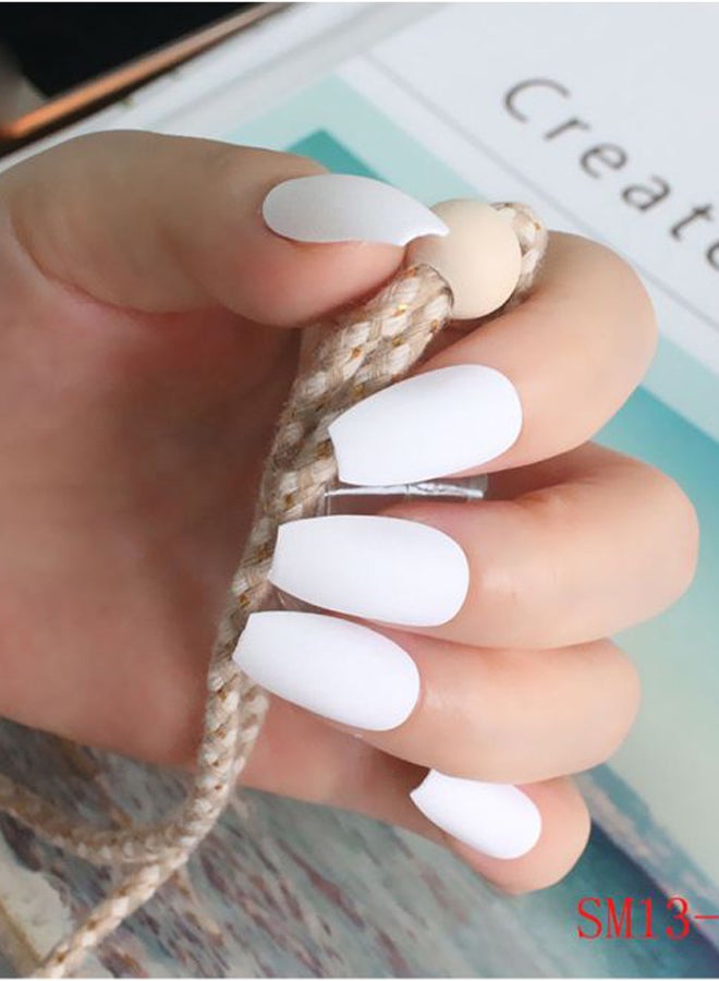 24-Piece Colourful Coffin Matte False Nail Set White - Image 2