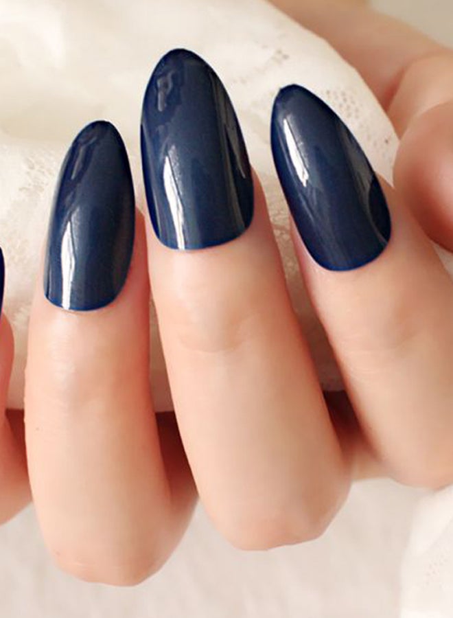 ماركة غير محددة طقم أظافر صناعية قصيرة بتصميم طبيعي من 24 قطعة أزرق  - Image 2
