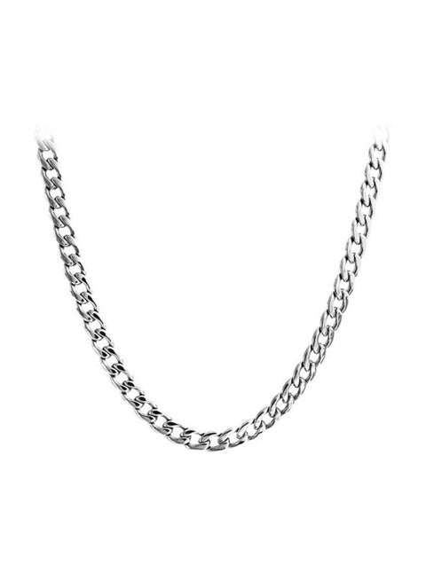 Silver Tone Stainless Steel Cuban Curb Link Necklace Chain