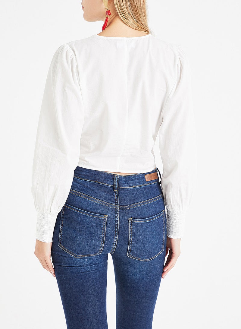 ONLY - Smocked Cuff Wrap Top White - Image 1
