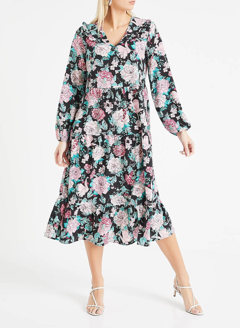 ONLY - Floral Prairie Collar Long Sleeve Dress Multicolour - Image 1