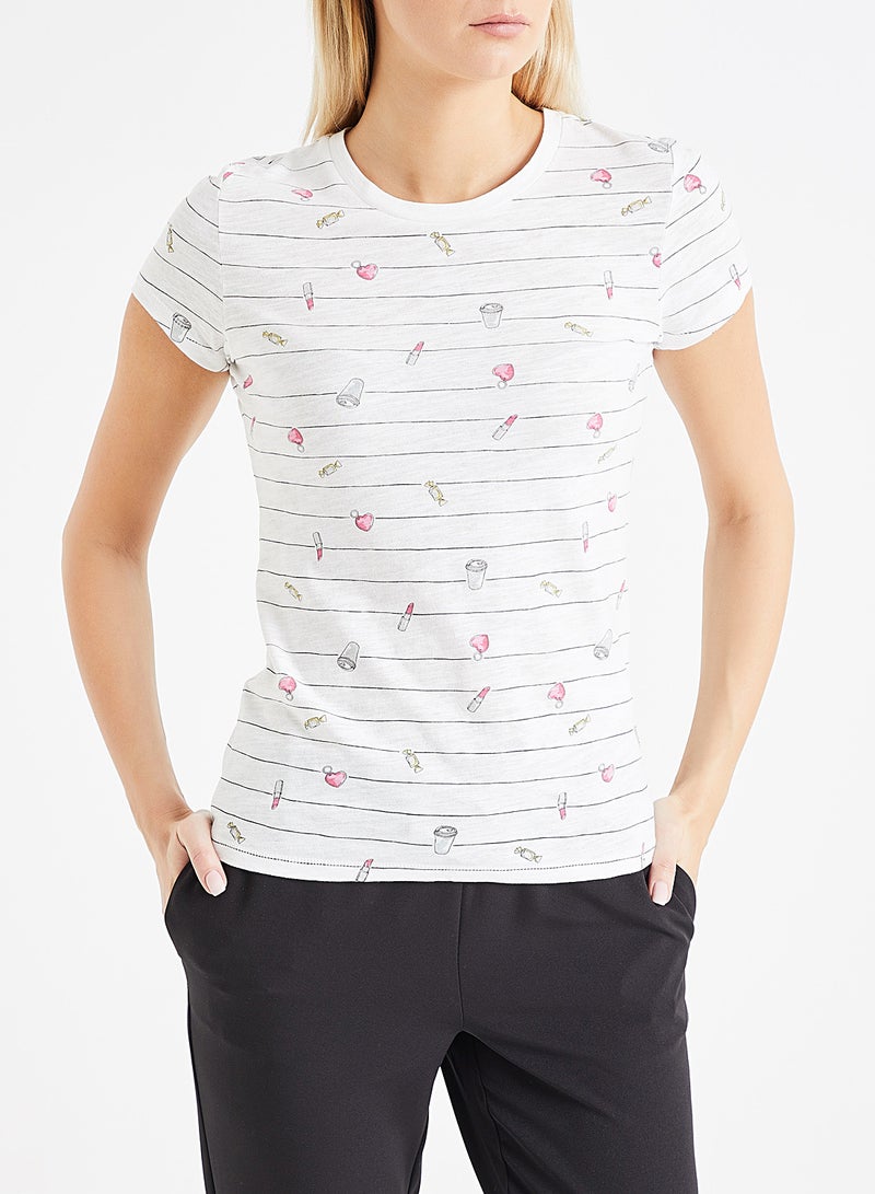 ONLY Striped Graphic T-Shirt White - Image 1