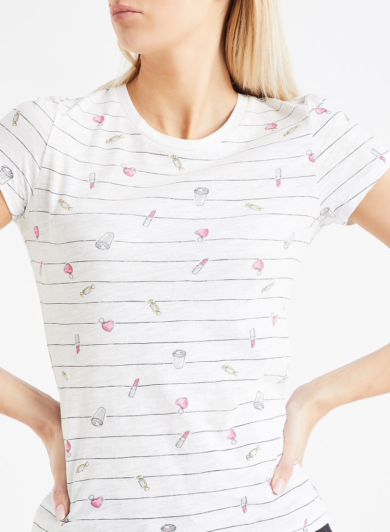 ONLY Striped Graphic T-Shirt White - Image 4