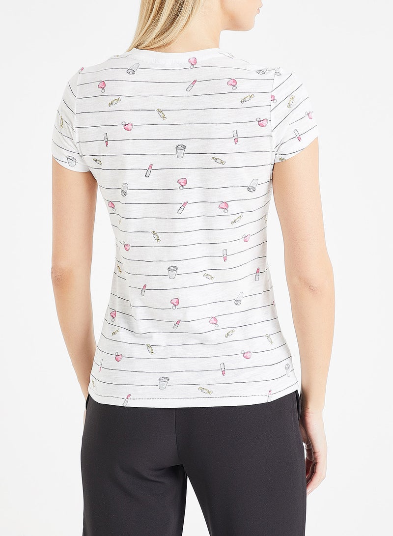 ONLY Striped Graphic T-Shirt White - Image 3