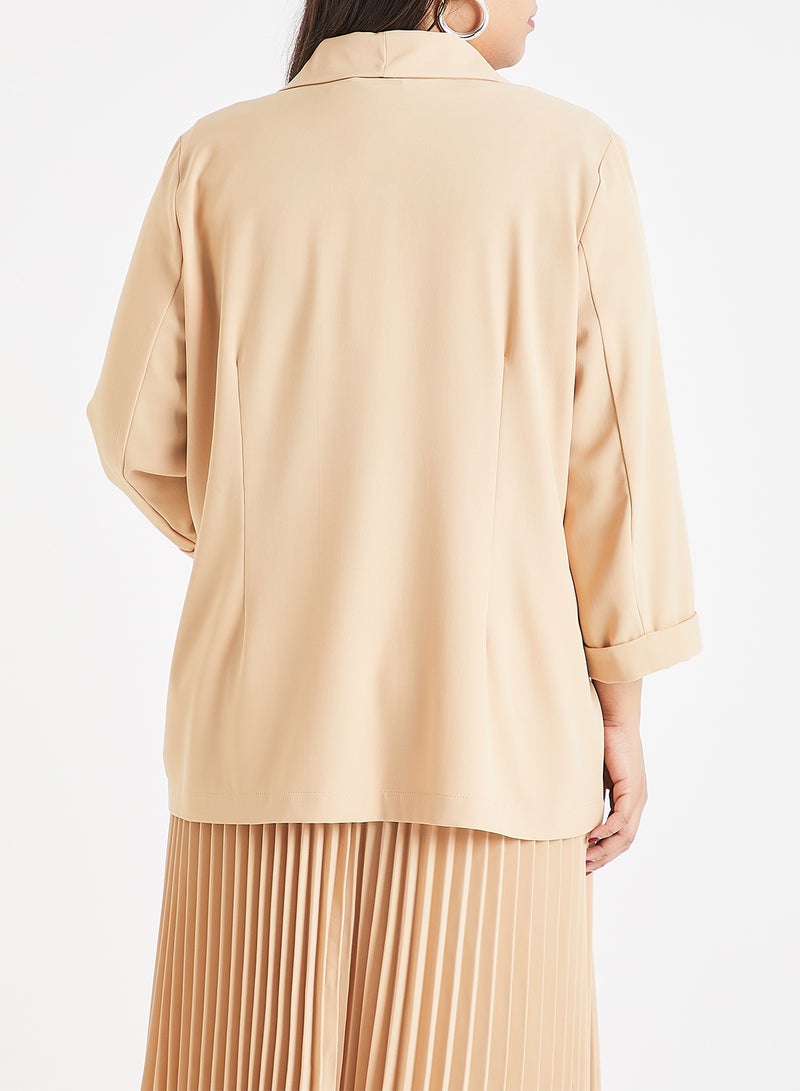 Vero Moda Curve New Rio 3/4 Sleeve Blazer Beige  - Image 3