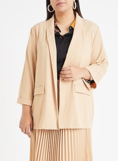 Vero Moda Curve New Rio 3/4 Sleeve Blazer Beige  - Image 1