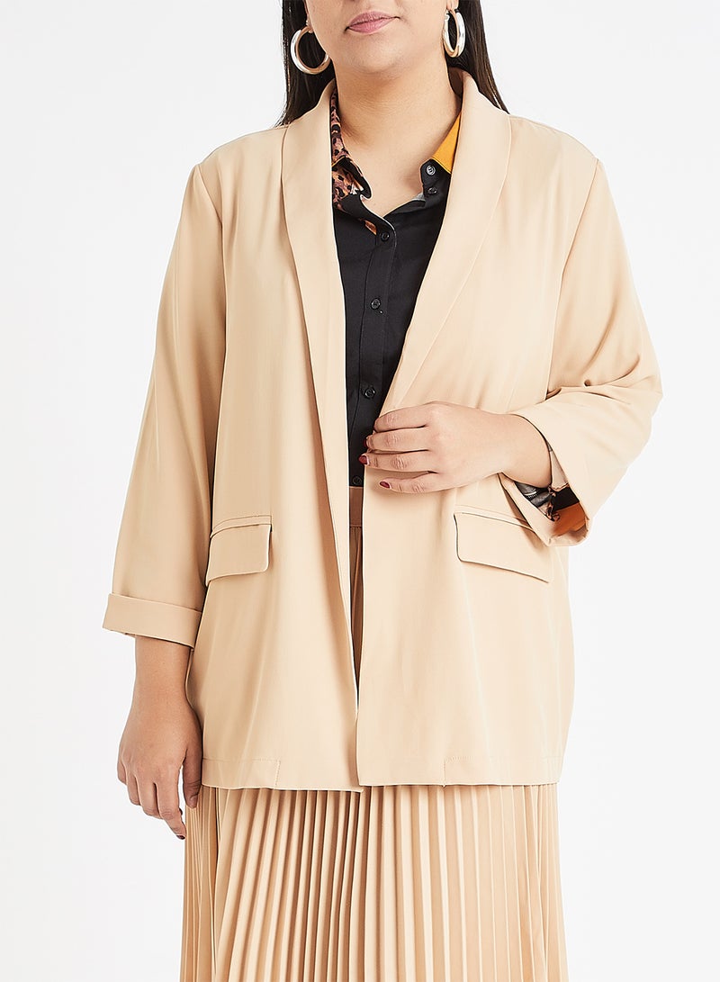 Vero Moda Curve New Rio 3/4 Sleeve Blazer Beige  - Image 1