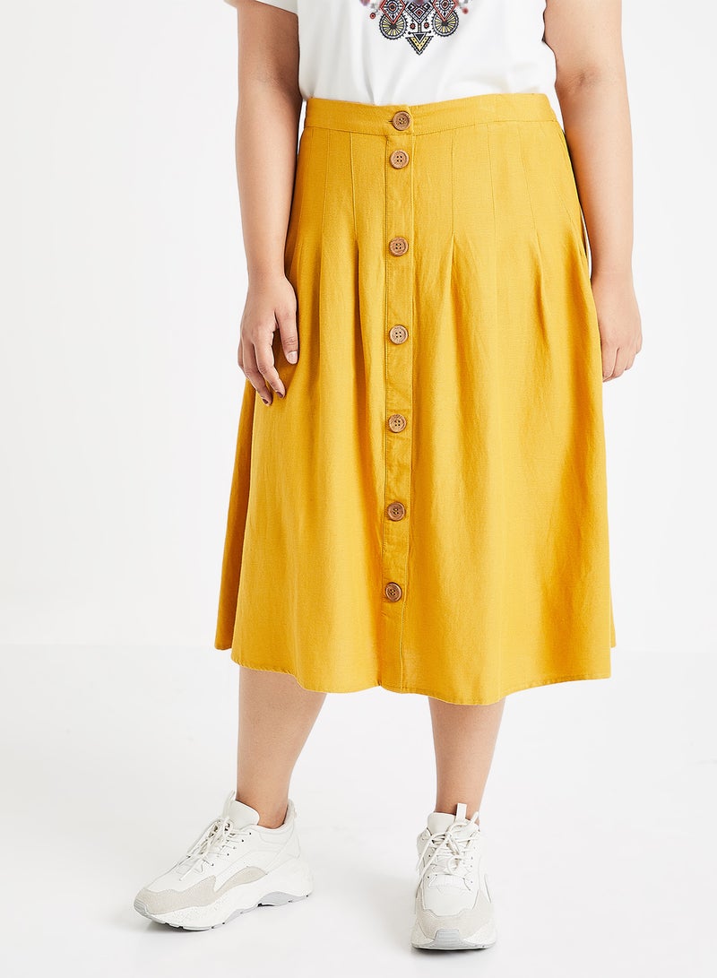 Vero Moda Curve - Brino Button Detail Midi Skirt Mustard Yellow - Image 1