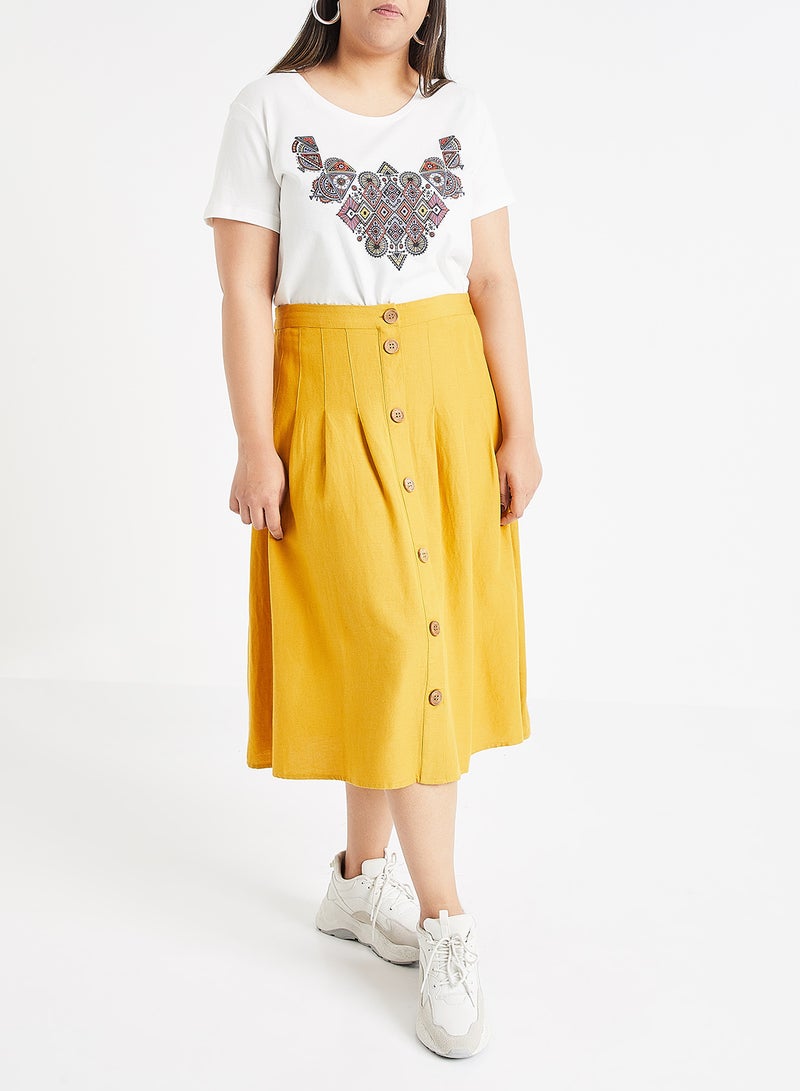 Vero Moda Curve - Brino Button Detail Midi Skirt Mustard Yellow - Image 1