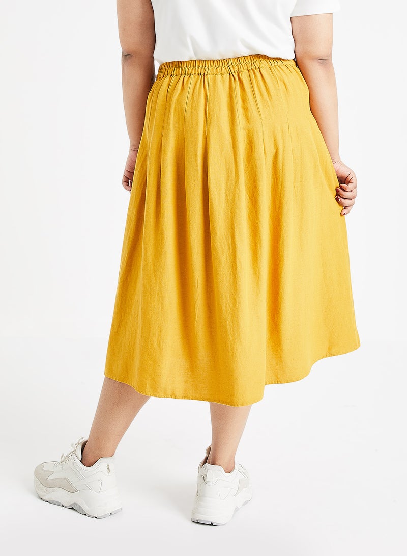 Vero Moda Curve - Brino Button Detail Midi Skirt Mustard Yellow - Image 1