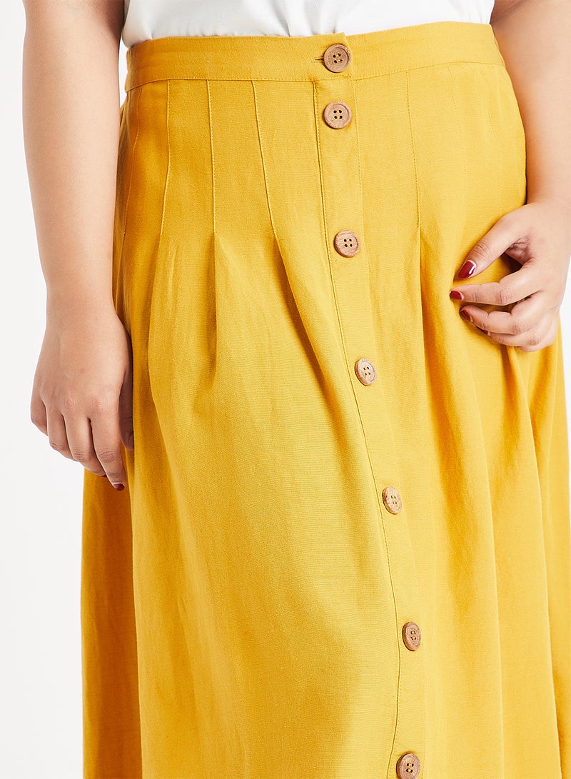 Vero Moda Curve - Brino Button Detail Midi Skirt Mustard Yellow - Image 1