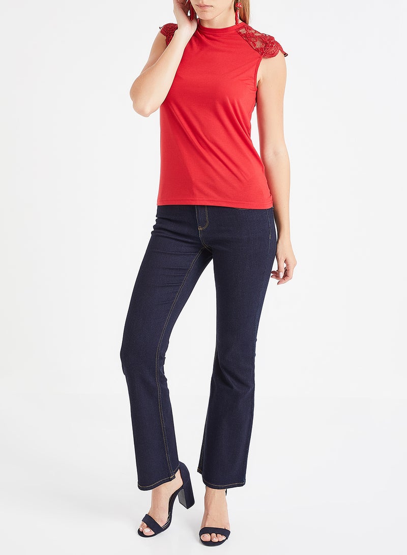 جاكلين دي يونج تيشيرت بأكمام قصيرة من الدانتيل أحمر - Image 2