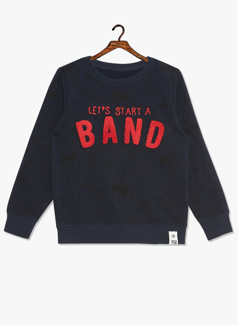 NAME IT - Boys Music Themed Sweatshirt Navy - Image 1