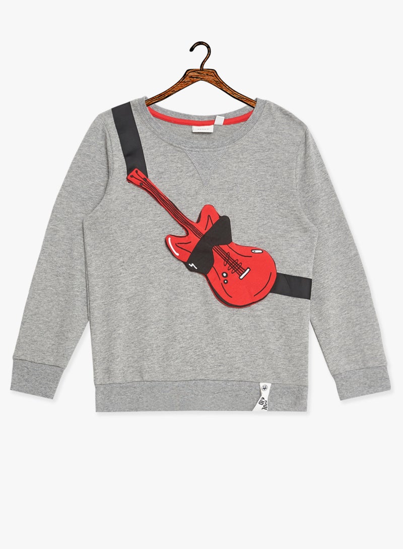 NAME IT Boys Guitar Applique Sweatshirt Grey  - Image 1