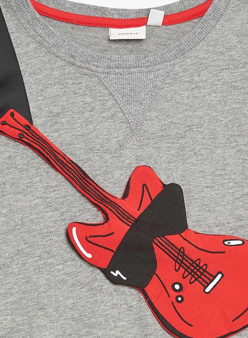NAME IT Boys Guitar Applique Sweatshirt Grey  - Image 3
