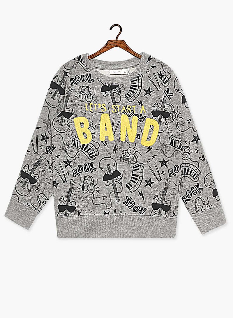 NAME IT - Boys Music Themed Sweatshirt Grey - Image 1