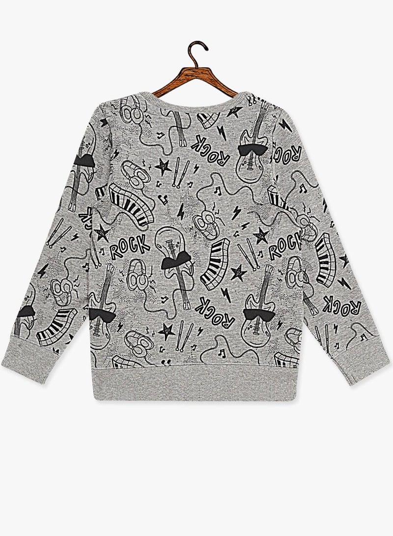 NAME IT - Boys Music Themed Sweatshirt Grey - Image 1