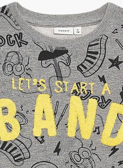 NAME IT Boys Music Themed Sweatshirt Grey  - Image 3