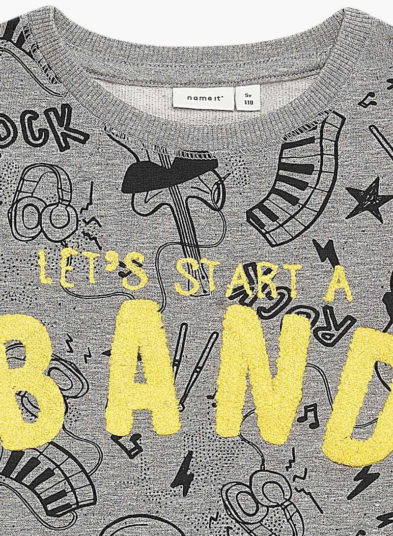 NAME IT - Boys Music Themed Sweatshirt Grey - Image 1
