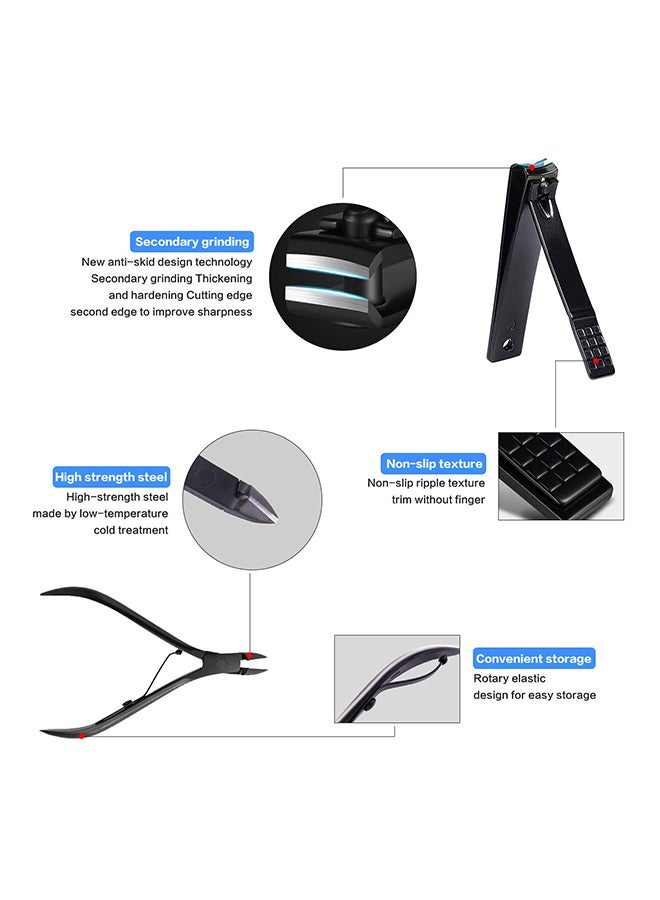 طقم أدوات مانيكير وباديكير ومقصات وقصافات أظافر مكون من 18 قطعة أسود - Image 3