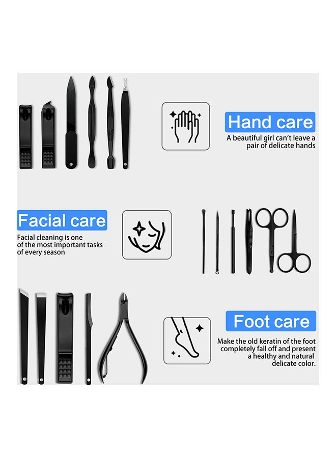 طقم أدوات مانيكير وباديكير ومقصات وقصافات أظافر مكون من 18 قطعة أسود - Image 4