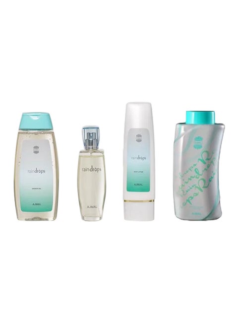 طقم هدايا رين دروبز (Raindrops Spray 50ml, Raindrops Body Lotion 100ml, Raindrops Shower Gel 200ml & Raindrops Powder 100gm)