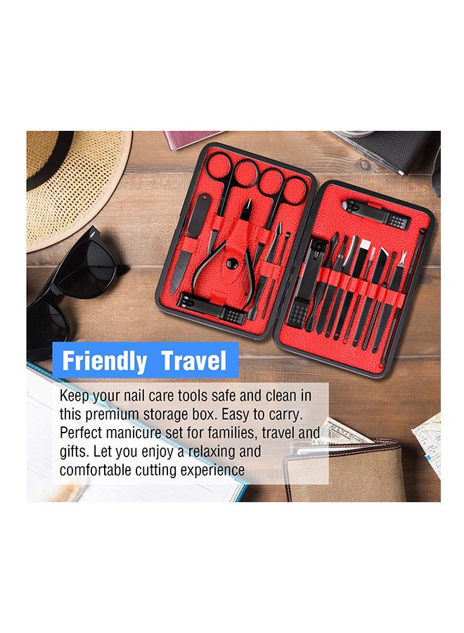 طقم أدوات مانيكير وباديكير ومقصات وقصافات أظافر مكون من 18 قطعة أسود - Image 5