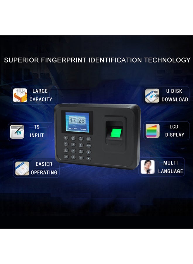Generic Biometric Fingerprint Attendance Recorder Black  - Image 2