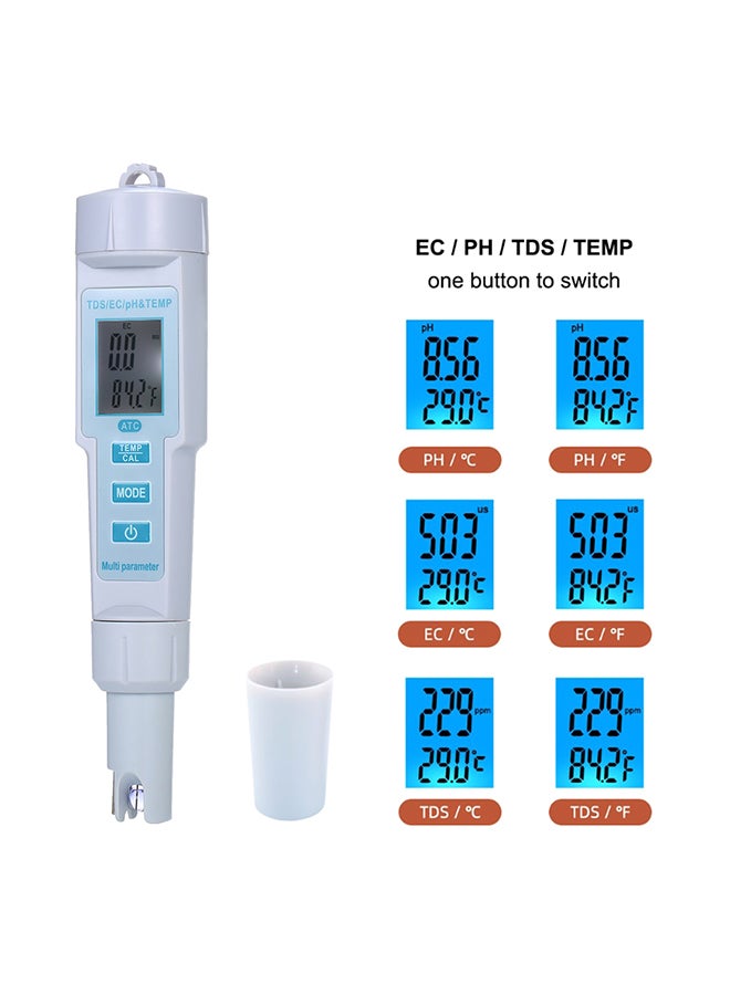 4 in 1 Water Quality Tester Temperature Meter Grey 25x5x10.50centimeter - Image 4