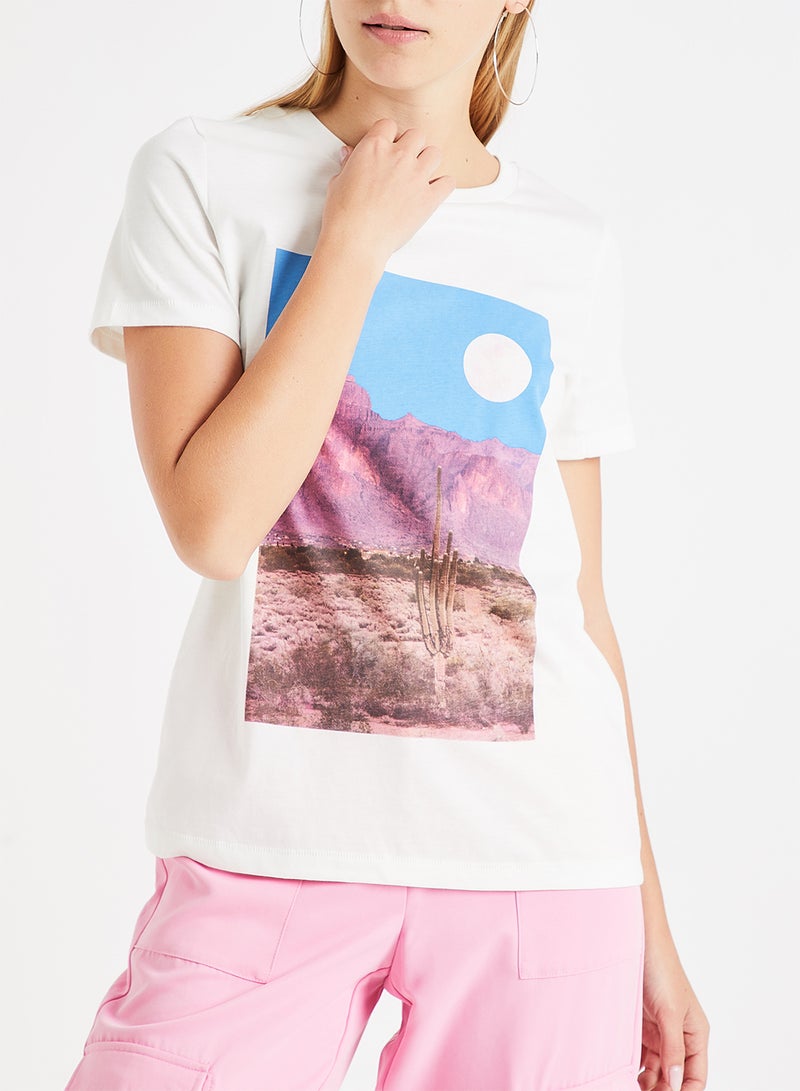 Desert Print Round Neck T-Shirt White - v1582547493/N35025263V_1