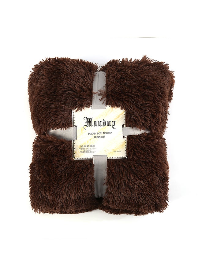 Long Fur Throw Blanket polyester Brown 63x79inch  - Image 1