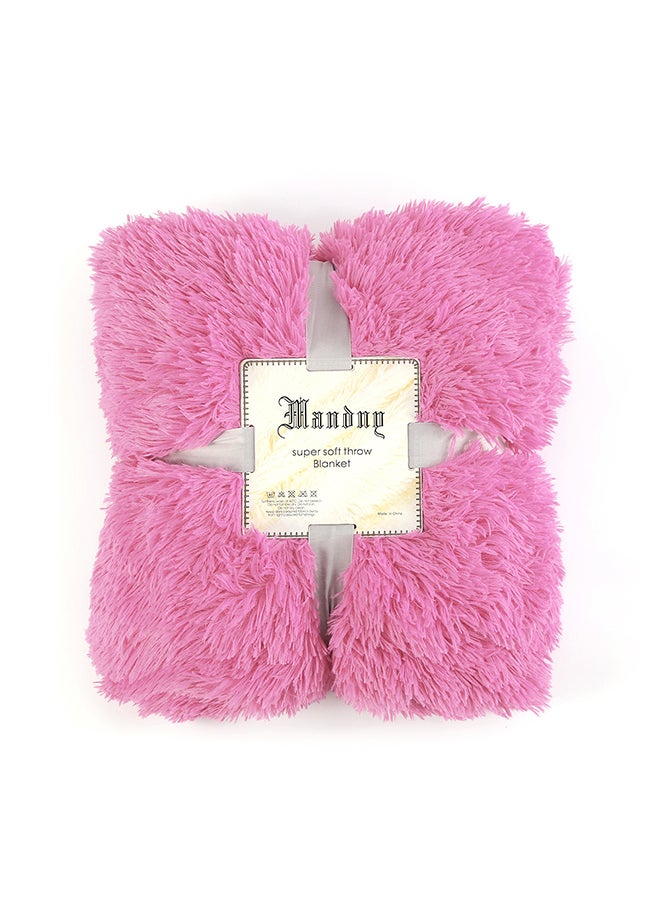 Long Fur Throw Blanket polyester Pink 63x79inch - Image 1