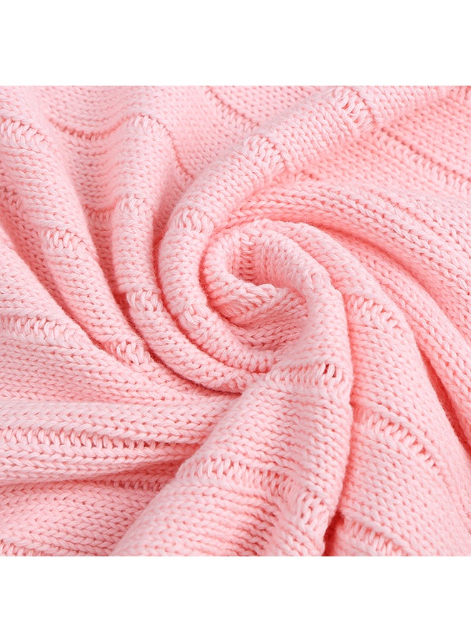 Cotton Hypoallergenic Striped Knitted Blanket fabric Pink 37x8.50x34.50cm - Image 3