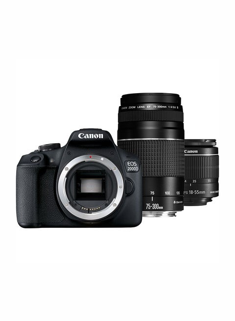 EOS 2000D DSLR Camera With EF-S 18-55mm f/3.5-5.6 IS II Lens + EF 75-300mm f/4-5.6 III USM 24.1MP, Built-In Wi-Fi And NFC